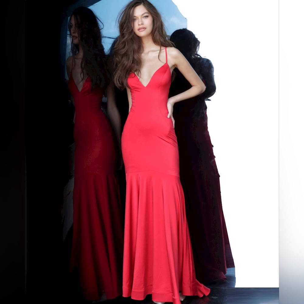 JVN Prom Collection Red VNeck Maxi Dress JVN00964 Size 4/6